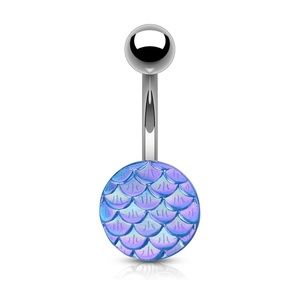 Blue mermaid scale belly button ring 14g new surgical steel navel ring